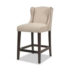 Suzie 39.75 in. Desert Beige Shelter Wingback Rubber Wood 27 in. Counter-Height Barstool with Polyester Seat by Jennifer Taylor