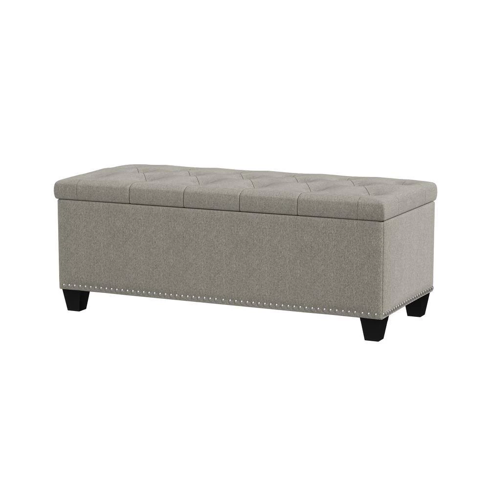 Tufted Wall Hugger Dove Gray Linen Bench Storage Ottoman 19 in. H x 48 in. W x 21.75 in. D by Handy Living 7 Tufted Wall Hugger Dove Gray Linen Bench Storage Ottoman 19 in. H x 48 in. W x 21.75 in. D by Handy Living - Image 7