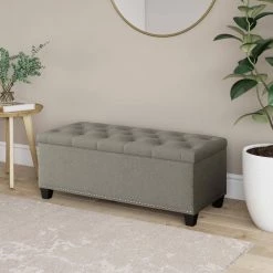 Tufted Wall Hugger Dove Gray Linen Bench Storage Ottoman 19 in. H x 48 in. W x 21.75 in. D by Handy Living 17 Tufted Wall Hugger Dove Gray Linen Bench Storage Ottoman 19 in. H x 48 in. W x 21.75 in. D by Handy Living -Jennifer Taylor Home Store dove gray handy living ottomans a162654 31 1000