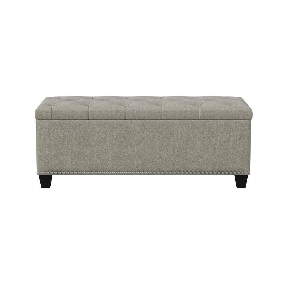 Tufted Wall Hugger Dove Gray Linen Bench Storage Ottoman 19 in. H x 48 in. W x 21.75 in. D by Handy Living 6 Tufted Wall Hugger Dove Gray Linen Bench Storage Ottoman 19 in. H x 48 in. W x 21.75 in. D by Handy Living - Image 6