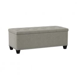 Tufted Wall Hugger Dove Gray Linen Bench Storage Ottoman 19 in. H x 48 in. W x 21.75 in. D by Handy Living