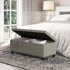 Tufted Wall Hugger Dove Gray Linen Bench Storage Ottoman 19 in. H x 48 in. W x 21.75 in. D by Handy Living 13 Tufted Wall Hugger Dove Gray Linen Bench Storage Ottoman 19 in. H x 48 in. W x 21.75 in. D by Handy Living -Jennifer Taylor Home Store dove gray handy living ottomans a162654 c3 1000