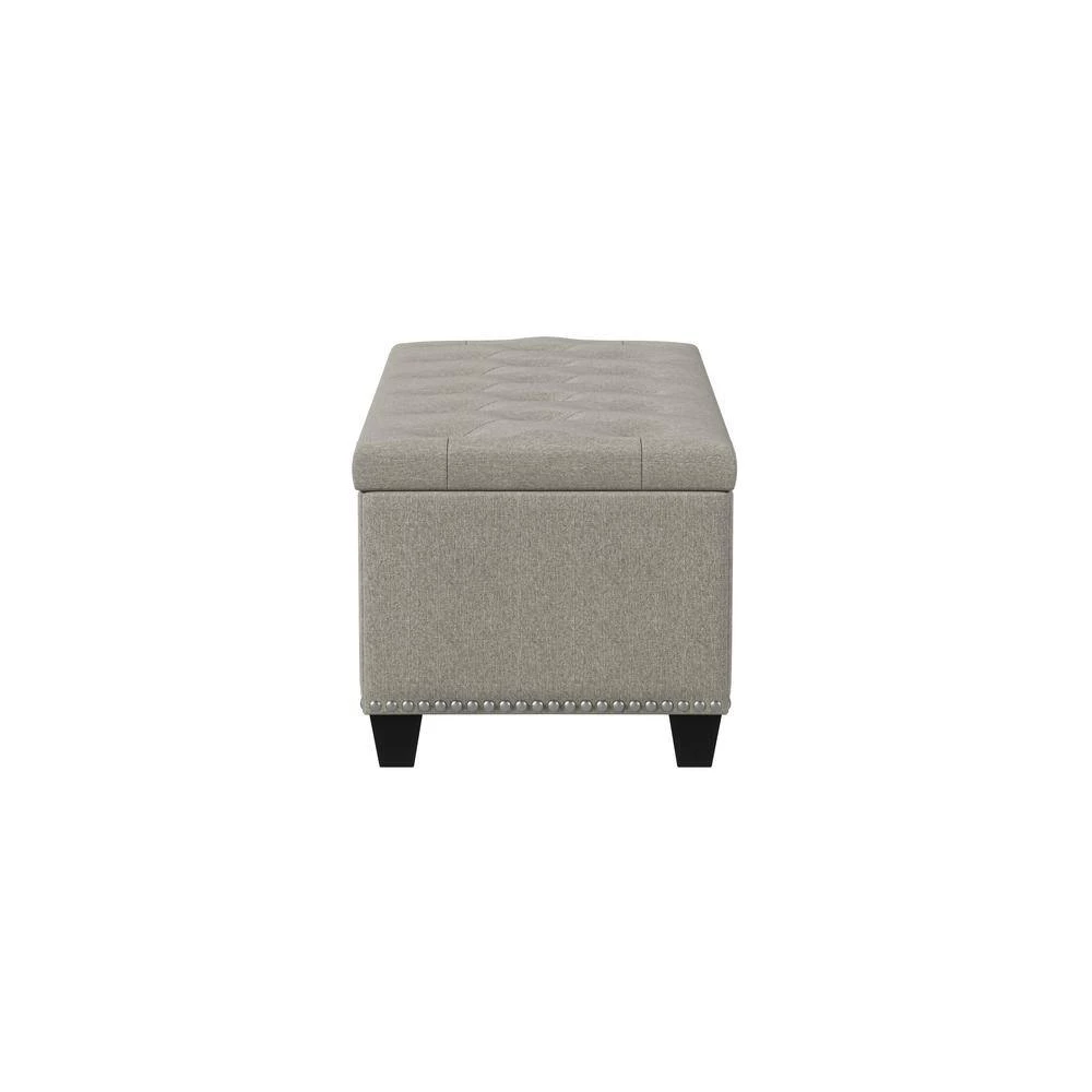 Tufted Wall Hugger Dove Gray Linen Bench Storage Ottoman 19 in. H x 48 in. W x 21.75 in. D by Handy Living 2 Tufted Wall Hugger Dove Gray Linen Bench Storage Ottoman 19 in. H x 48 in. W x 21.75 in. D by Handy Living - Image 2