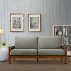 Omaha Dove Gray Linen Mission Style Sofa with Exposed Cherry Wood Frame by Handy Living 25 Omaha Dove Gray Linen Mission Style Sofa with Exposed Cherry Wood Frame by Handy Living -Jennifer Taylor Home Store dove gray handy living sofas couches mah sx lin13c 31 1000