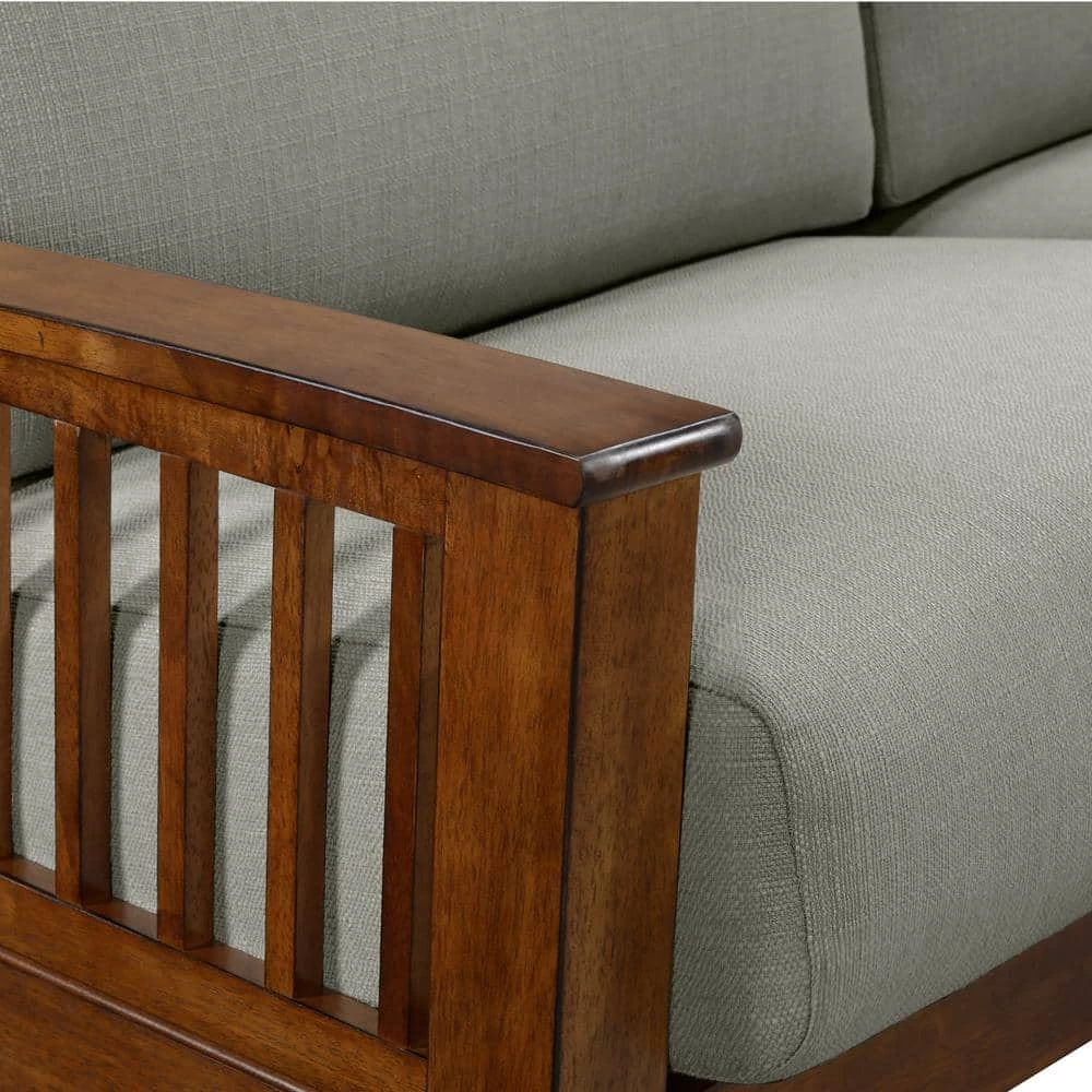 Omaha Dove Gray Linen Mission Style Sofa with Exposed Cherry Wood Frame by Handy Living 10 Omaha Dove Gray Linen Mission Style Sofa with Exposed Cherry Wood Frame by Handy Living - Image 10