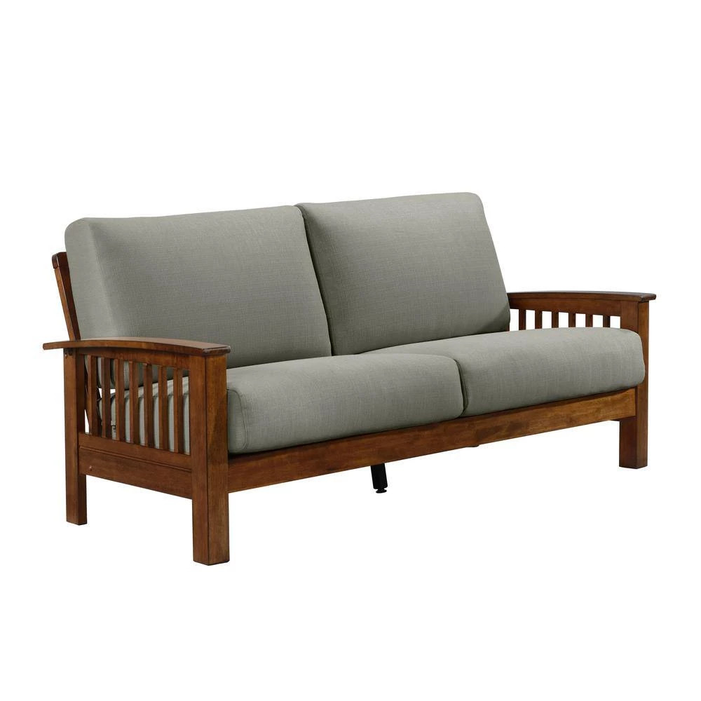 Omaha Dove Gray Linen Mission Style Sofa with Exposed Cherry Wood Frame by Handy Living 8 Omaha Dove Gray Linen Mission Style Sofa with Exposed Cherry Wood Frame by Handy Living - Image 8