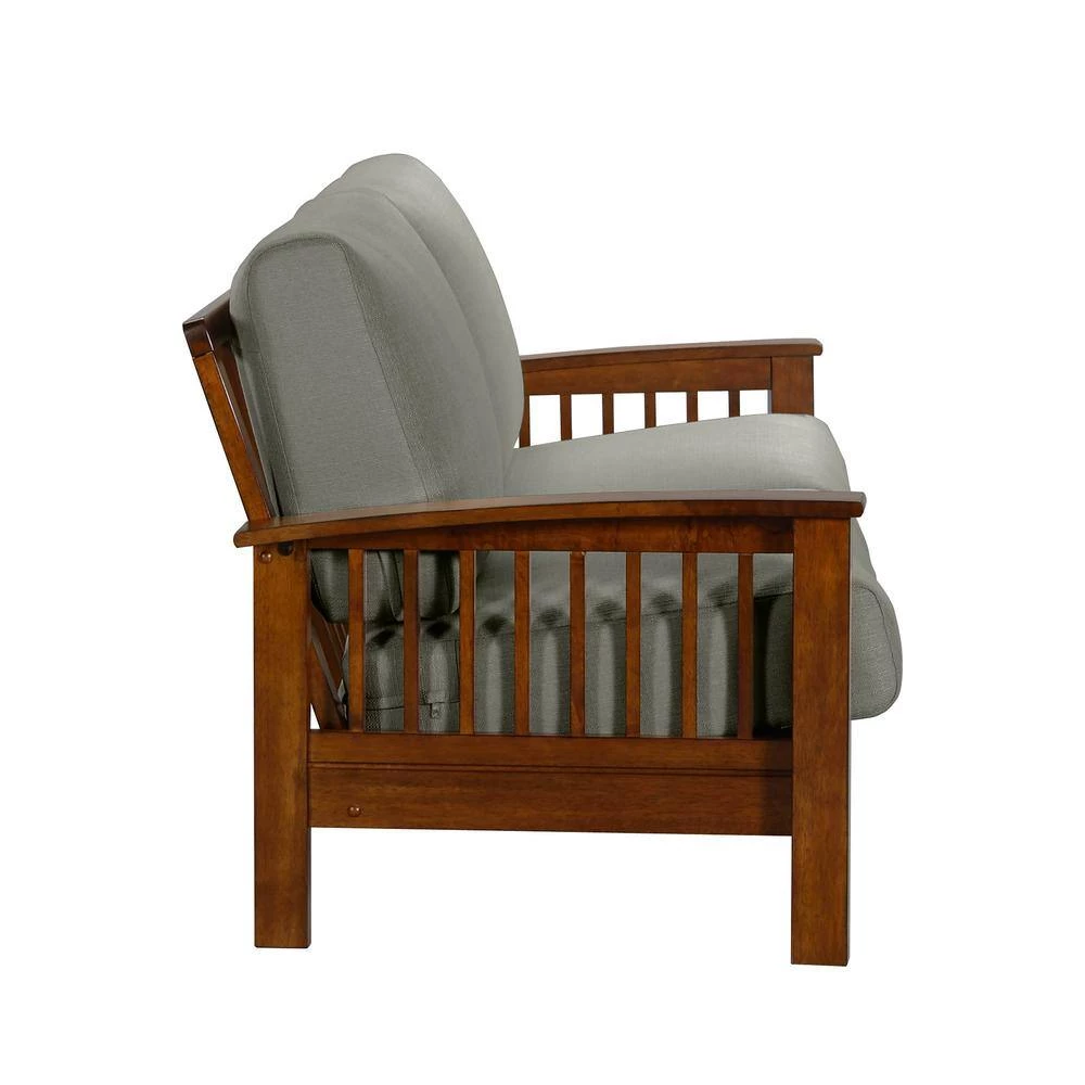 Omaha Dove Gray Linen Mission Style Sofa with Exposed Cherry Wood Frame by Handy Living 2 Omaha Dove Gray Linen Mission Style Sofa with Exposed Cherry Wood Frame by Handy Living - Image 2