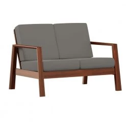 Behnken 48 in. Dove Gray Linen-Like Fabric 2-Seat Mid-Century Modern Loveseat with Exposed Wood Frame in a Cherry by Handy Living
