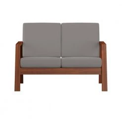 Behnken 48 in. Dove Gray Linen-Like Fabric 2-Seat Mid-Century Modern Loveseat with Exposed Wood Frame in a Cherry by Handy Living -Jennifer Taylor Home Store dove gray linen like handy living loveseats a184422 c3 1000
