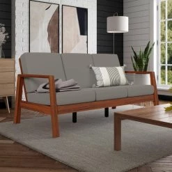 Behnken 68.75 in. W Square Arm Fabric Mid-Century Modern Straight Sofa in Dove Gray with Cherry Finished Wood Frame by Handy Living -Jennifer Taylor Home Store dove gray linen like handy living sofas couches a185955 4f 1000