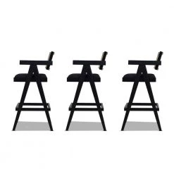 Milan 29.5 in. Modern Webbing Back Bar Stool with Arms Ebony Black Boucle (Set of 3) by Jennifer Taylor -Jennifer Taylor Home Store ebony black boucle jennifer taylor bar stools 81240 mbb 3p my 40 1000