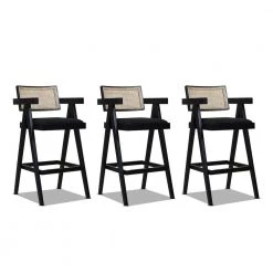 Milan 29.5 in. Modern Webbing Back Bar Stool with Arms Ebony Black Boucle (Set of 3) by Jennifer Taylor