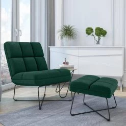 Wallis Emerald Green Velvet Modern Armless Chair and Ottoman Set by Handy Living -Jennifer Taylor Home Store emerald green handy living accent chairs a153249 31 1000