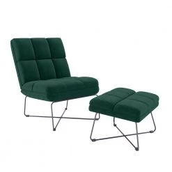 Wallis Emerald Green Velvet Modern Armless Chair and Ottoman Set by Handy Living