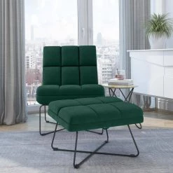 Wallis Emerald Green Velvet Modern Armless Chair and Ottoman Set by Handy Living -Jennifer Taylor Home Store emerald green handy living accent chairs a153249 c3 1000