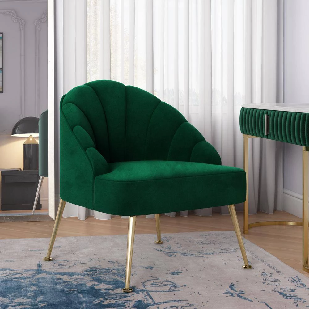 Appleby Emerald Green Velvet Modern Channel Tufted Shell Chair by Handy Living 7 Appleby Emerald Green Velvet Modern Channel Tufted Shell Chair by Handy Living - Image 7