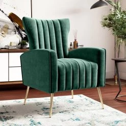 Strauss Channel-Tufted in Emerald Green Velvet Armchair by Handy Living -Jennifer Taylor Home Store emerald green handy living accent chairs a163002 31 1000