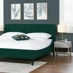 Aspen Evergreen King Upholstered Bed by Jennifer Taylor -Jennifer Taylor Home Store evergreen velvet jennifer taylor platform beds s52180 4 893 1 31 1000