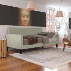 Grove Hill Fawn Gray Velvet-Like Fabric Twin Square Back Daybed with Nailhead Trim by Handy Living -Jennifer Taylor Home Store fawn gray velvet like fabric handy living daybeds a197250 31 1000