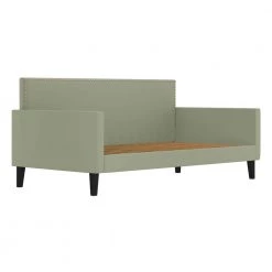 Grove Hill Fawn Gray Velvet-Like Fabric Twin Square Back Daybed with Nailhead Trim by Handy Living