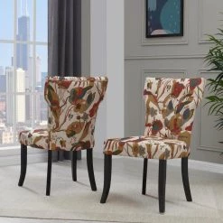Sirena Upholstered Dining Chairs in Warm Multi-Floral (Set of 2) by Handy Living -Jennifer Taylor Home Store floral pod with hues of sand crimson gray green handy living dining chairs dc2 jgf47 164 31 1000