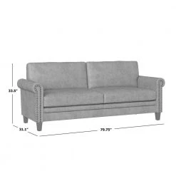 Fulton 79.8 in. Fog Gray Distressed Faux Leather 3-Seater Lawson Sofa with Removable Cushions by Handy Living -Jennifer Taylor Home Store fog gray distressed faux leather handy living sofas couches a152839 1d 1000