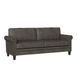 Fulton 79.8 in. Fog Gray Distressed Faux Leather 3-Seater Lawson Sofa with Removable Cushions by Handy Living -Jennifer Taylor Home Store fog gray distressed faux leather handy living sofas couches a152839 40 1000