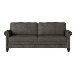 Fulton 79.8 in. Fog Gray Distressed Faux Leather 3-Seater Lawson Sofa with Removable Cushions by Handy Living