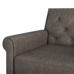 Angie Button in Distressed Fog Gray Faux Leather Tufted Rolled Arm Chair and Ottoman Set by Handy Living -Jennifer Taylor Home Store fog gray distressed handy living accent chairs a153065 1f 1000