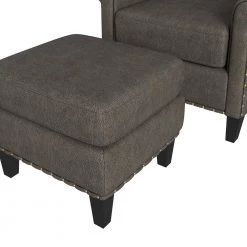 Angie Button in Distressed Fog Gray Faux Leather Tufted Rolled Arm Chair and Ottoman Set by Handy Living -Jennifer Taylor Home Store fog gray distressed handy living accent chairs a153065 44 1000