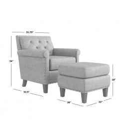 Angie Button in Distressed Fog Gray Faux Leather Tufted Rolled Arm Chair and Ottoman Set by Handy Living -Jennifer Taylor Home Store fog gray distressed handy living accent chairs a153065 4f 1000