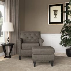 Angie Button in Distressed Fog Gray Faux Leather Tufted Rolled Arm Chair and Ottoman Set by Handy Living -Jennifer Taylor Home Store fog gray distressed handy living accent chairs a153065 c3 1000