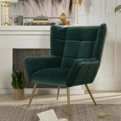 Gerald 32.5 in. Forest Green Performance Velvet Mid-Century Modern Tufted Wingback Arm Chair by Jennifer Taylor -Jennifer Taylor Home Store forest green performance velvet jennifer taylor accent chairs hdmvf 60290 31 1000