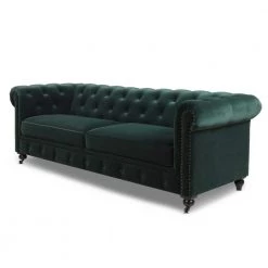 Winston 38 in. Forest Green Velvet 3-Seater Chesterfield Sofa with Nailheads by Jennifer Taylor -Jennifer Taylor Home Store forest green velvet jennifer taylor sofas couches 64020 3 mvf 1d 1000