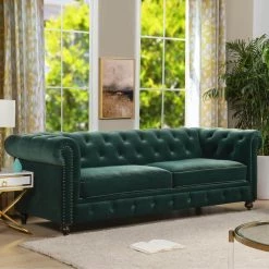 Winston 38 in. Forest Green Velvet 3-Seater Chesterfield Sofa with Nailheads by Jennifer Taylor -Jennifer Taylor Home Store forest green velvet jennifer taylor sofas couches 64020 3 mvf 31 1000