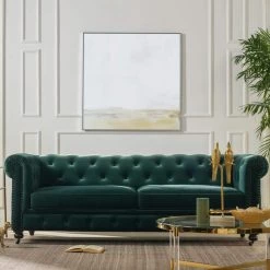 Winston 38 in. Forest Green Velvet 3-Seater Chesterfield Sofa with Nailheads by Jennifer Taylor -Jennifer Taylor Home Store forest green velvet jennifer taylor sofas couches 64020 3 mvf 76 1000
