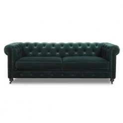 Winston 38 in. Forest Green Velvet 3-Seater Chesterfield Sofa with Nailheads by Jennifer Taylor -Jennifer Taylor Home Store forest green velvet jennifer taylor sofas couches 64020 3 mvf a0 1000