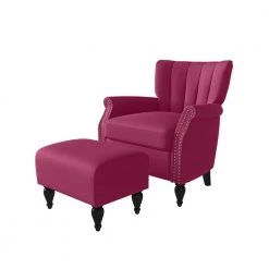 Duncan Fuchsia Pink Velour Channel Tufted Rolled Arm Chair and Ottoman Set by Handy Living -Jennifer Taylor Home Store fuchsia pink handy living accent chairs a153188 40 1000