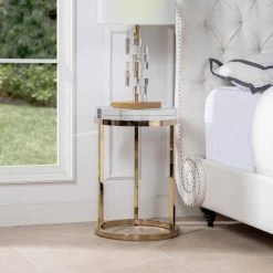 Dendros Live Edge Mimic 16.60" Round Side Table, Gold and Acrylic by Jennifer Taylor -Jennifer Taylor Home Store gold acrylic jennifer taylor end side tables cj87190 31 1000