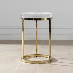 Dendros Live Edge Mimic 16.60" Round Side Table, Gold and Acrylic by Jennifer Taylor -Jennifer Taylor Home Store gold acrylic jennifer taylor end side tables cj87190 40 1000
