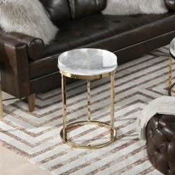 Dendros Live Edge Mimic 16.60" Round Side Table, Gold and Acrylic by Jennifer Taylor