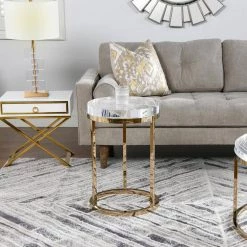 Dendros Live Edge Mimic 16.60" Round Side Table, Gold and Acrylic by Jennifer Taylor -Jennifer Taylor Home Store gold acrylic jennifer taylor end side tables cj87190 77 1000