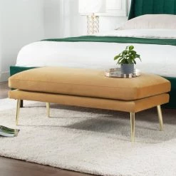 Oliver Mid-Century Modern Gold Velvet Entryway Bench by Jennifer Taylor -Jennifer Taylor Home Store gold velvet jennifer taylor bedroom benches hd959 s85360 31 1000