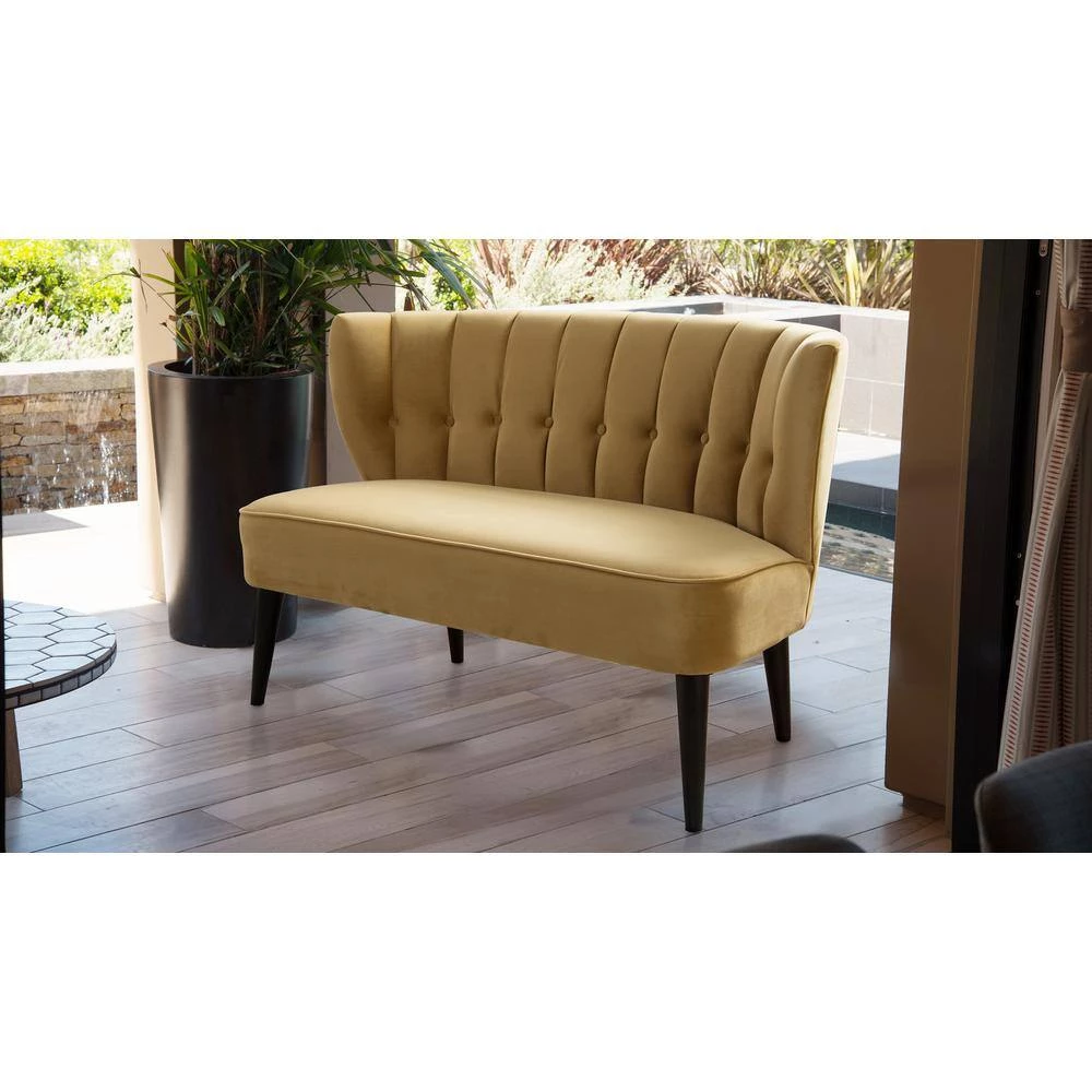Becca 52 in. Gold Channel Button Tufted Velvet 2-Seater Armless Settee with Wood Legs by Jennifer Taylor 10 Becca 52 in. Gold Channel Button Tufted Velvet 2-Seater Armless Settee with Wood Legs by Jennifer Taylor - Image 10