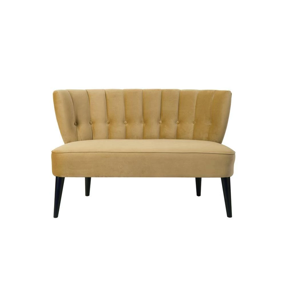 Becca 52 in. Gold Channel Button Tufted Velvet 2-Seater Armless Settee with Wood Legs by Jennifer Taylor 2 Becca 52 in. Gold Channel Button Tufted Velvet 2-Seater Armless Settee with Wood Legs by Jennifer Taylor - Image 2