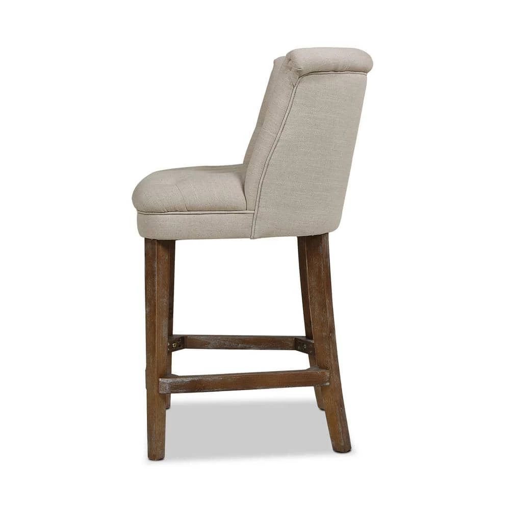 Emma 39 in. Greige Gray Tufted Rubber Wood 27 in. Counter Height Bar Stool with Linen Seat by Jennifer Taylor 5 Emma 39 in. Greige Gray Tufted Rubber Wood 27 in. Counter Height Bar Stool with Linen Seat by Jennifer Taylor - Image 5