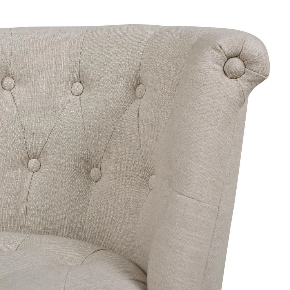 Emma 39 in. Greige Gray Tufted Rubber Wood 27 in. Counter Height Bar Stool with Linen Seat by Jennifer Taylor 6 Emma 39 in. Greige Gray Tufted Rubber Wood 27 in. Counter Height Bar Stool with Linen Seat by Jennifer Taylor - Image 6