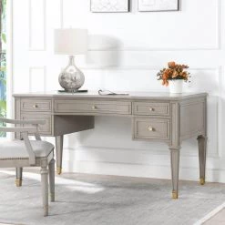 Dauphin Grey Cashmere Gold Accent 5-Drawer Wood Desk by Jennifer Taylor