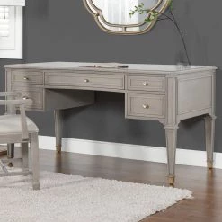 Dauphin Grey Cashmere Gold Accent 5-Drawer Wood Desk by Jennifer Taylor -Jennifer Taylor Home Store grey cashmere jennifer taylor furniture parts bgz87090 a0 1000