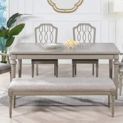 Dauphin 71 in. Cashmere Gray Birchwood Rectangular 6-Seater Dining Table by Jennifer Taylor
